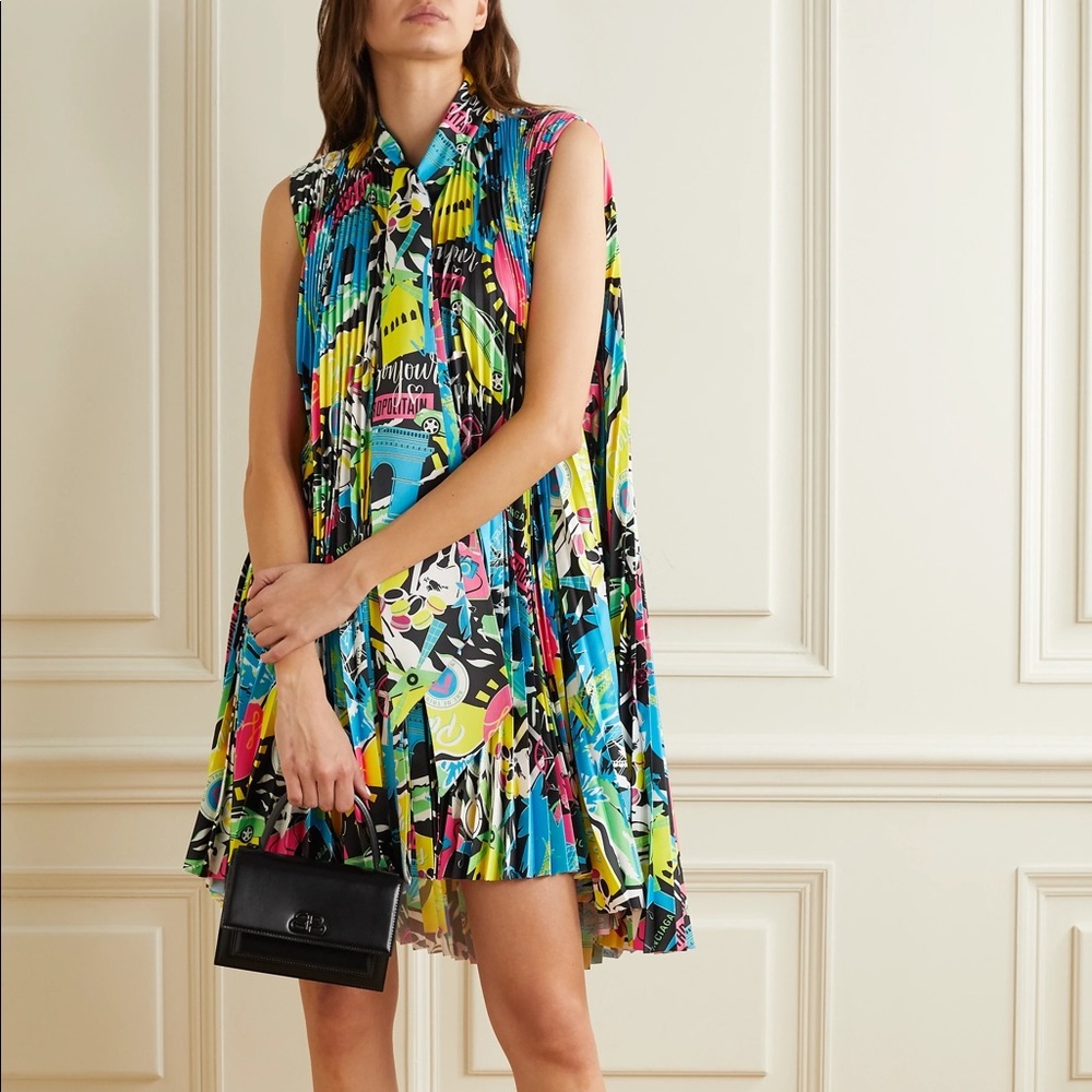 BALENCIAGAParis City Light Pleated Satin Dress NWT